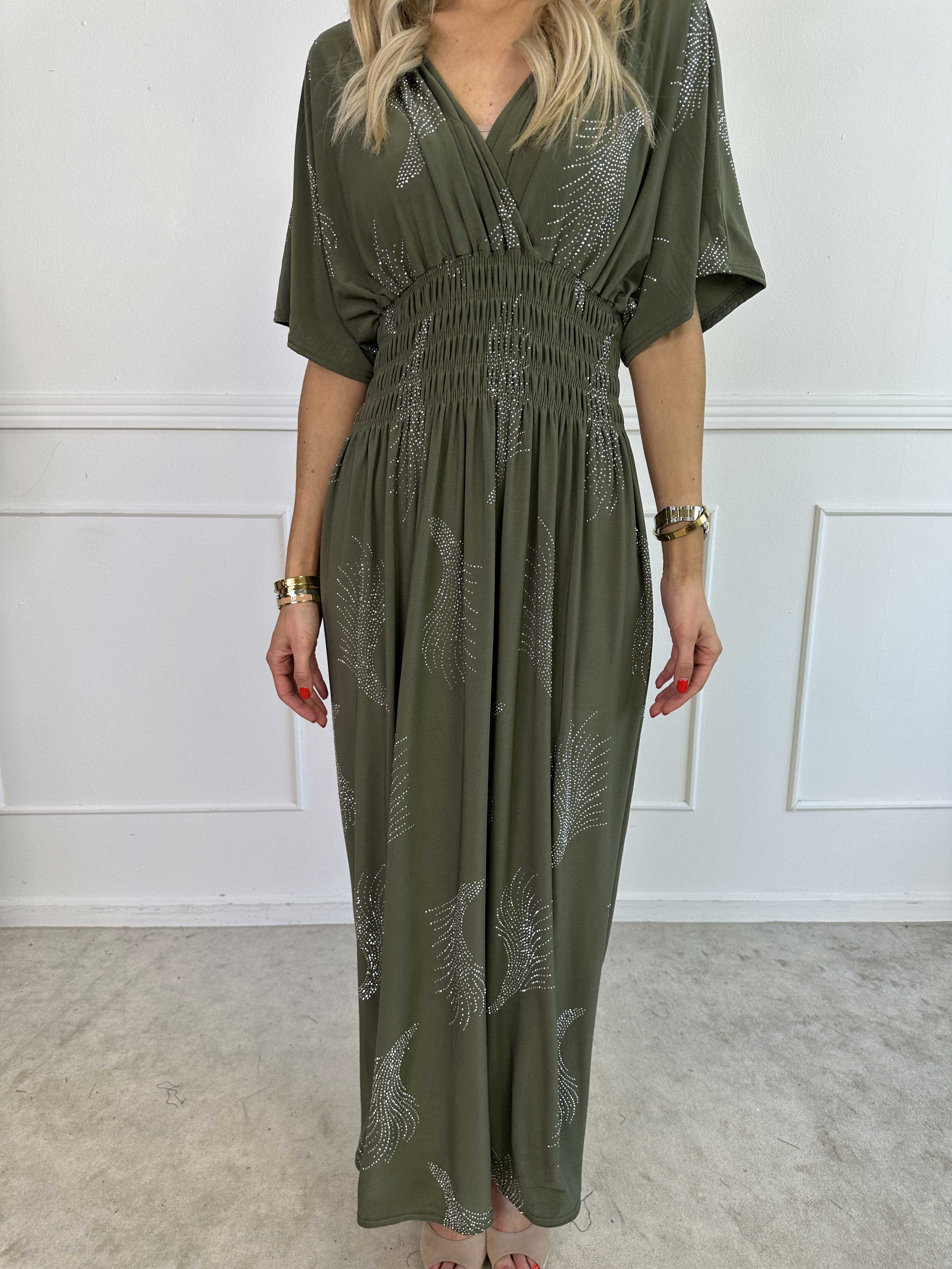 Pams Leaf Crystal - Lang elastisk kjole med mønster af similisten